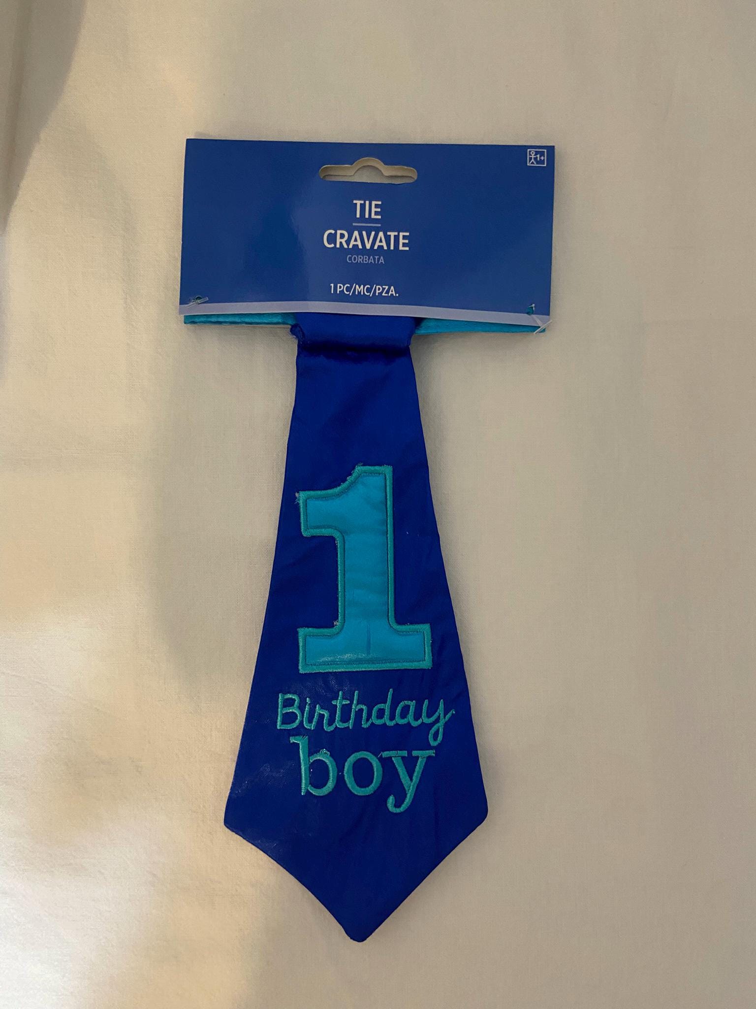 Blue Satin 1st Birthday Boy Tie - Cake Smash Photo Prop