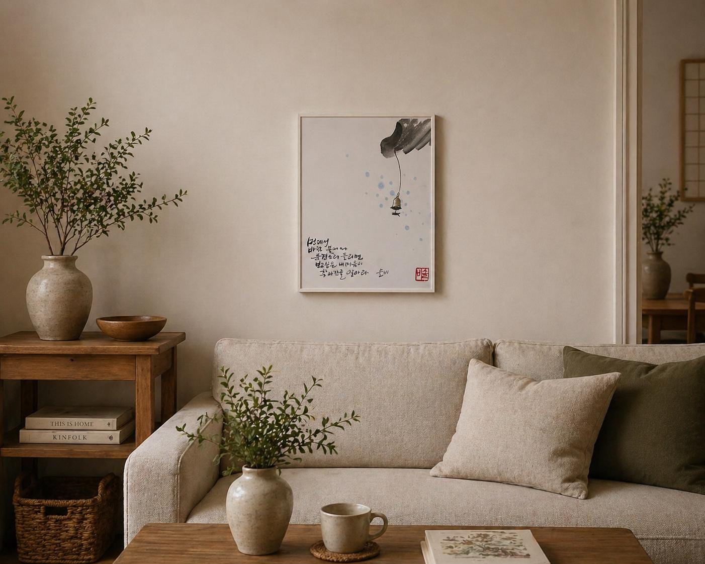 Korean Calligraphy Wall Art – Wind Bell Poem Painting – Minimal Zen Decor – Meditation Wall Art – Korean Ink Artwork – 8x10 Frame