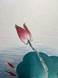 Lotus Bud and Fish Traditional Ink Art, Peaceful Korean Landscape Traditional Asian Art, Korean Traditional Wall Decor, Minimalist Ink Art