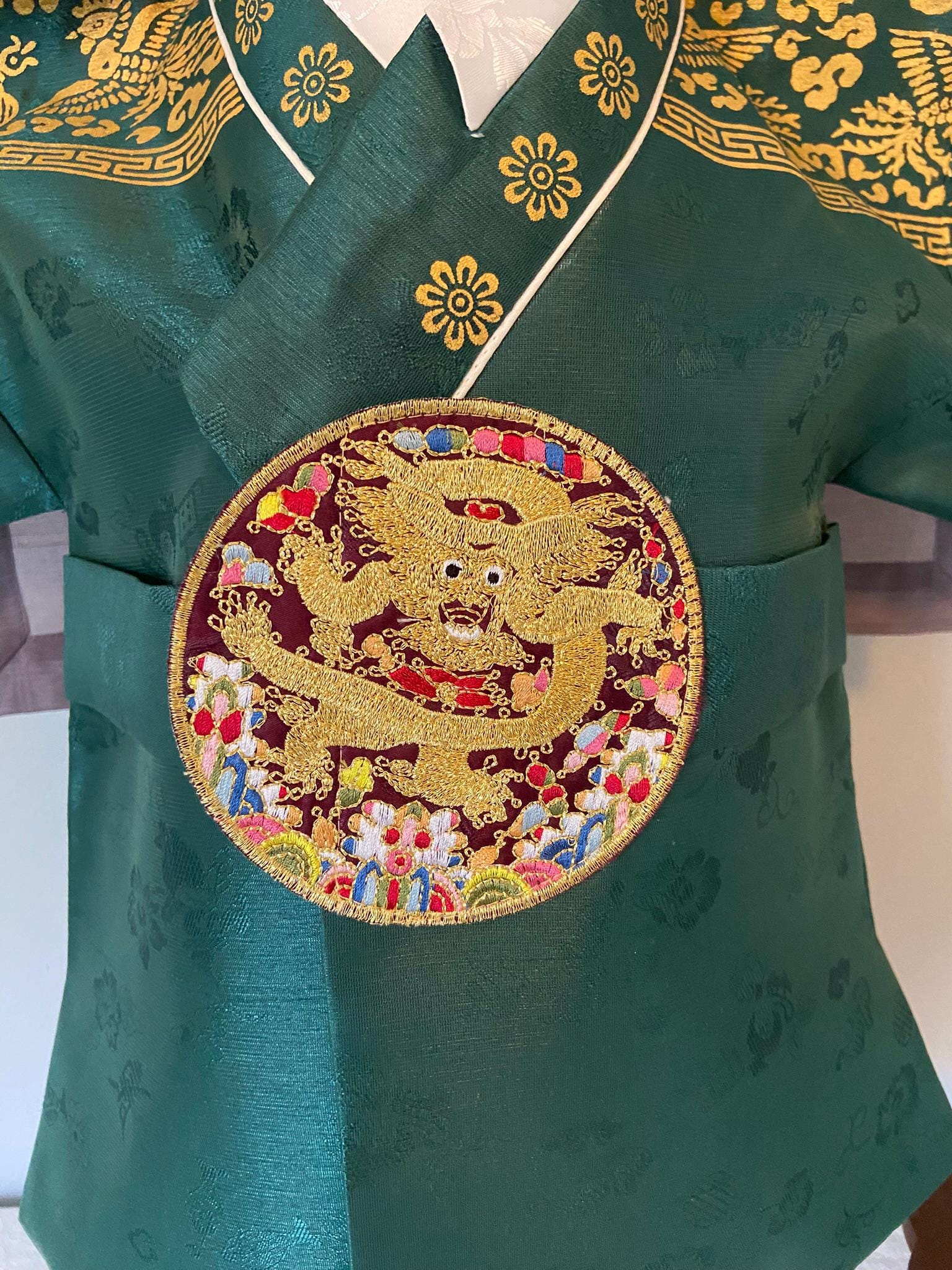 Boy B Hanbok Rental | Green & Gold 100 Days Outfit | Baby Boy Baekil Hanbok | Royal Traditional Hanbok Rental | Boy Hanbok Set | Size 0