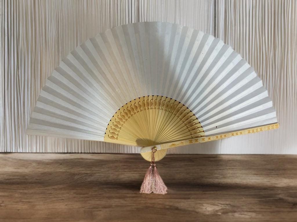 Korean Folding Fan: Hanji Paper, Bamboo Frame, Tassel