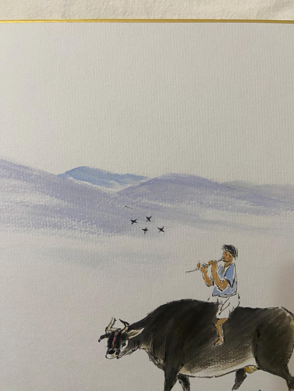 Boy Playing Flute on Ox, Korean Calligraphy Art, Nature Landscape Wall Art, Oriental Ink Painting, Korean Traditional Painting, Asian Art