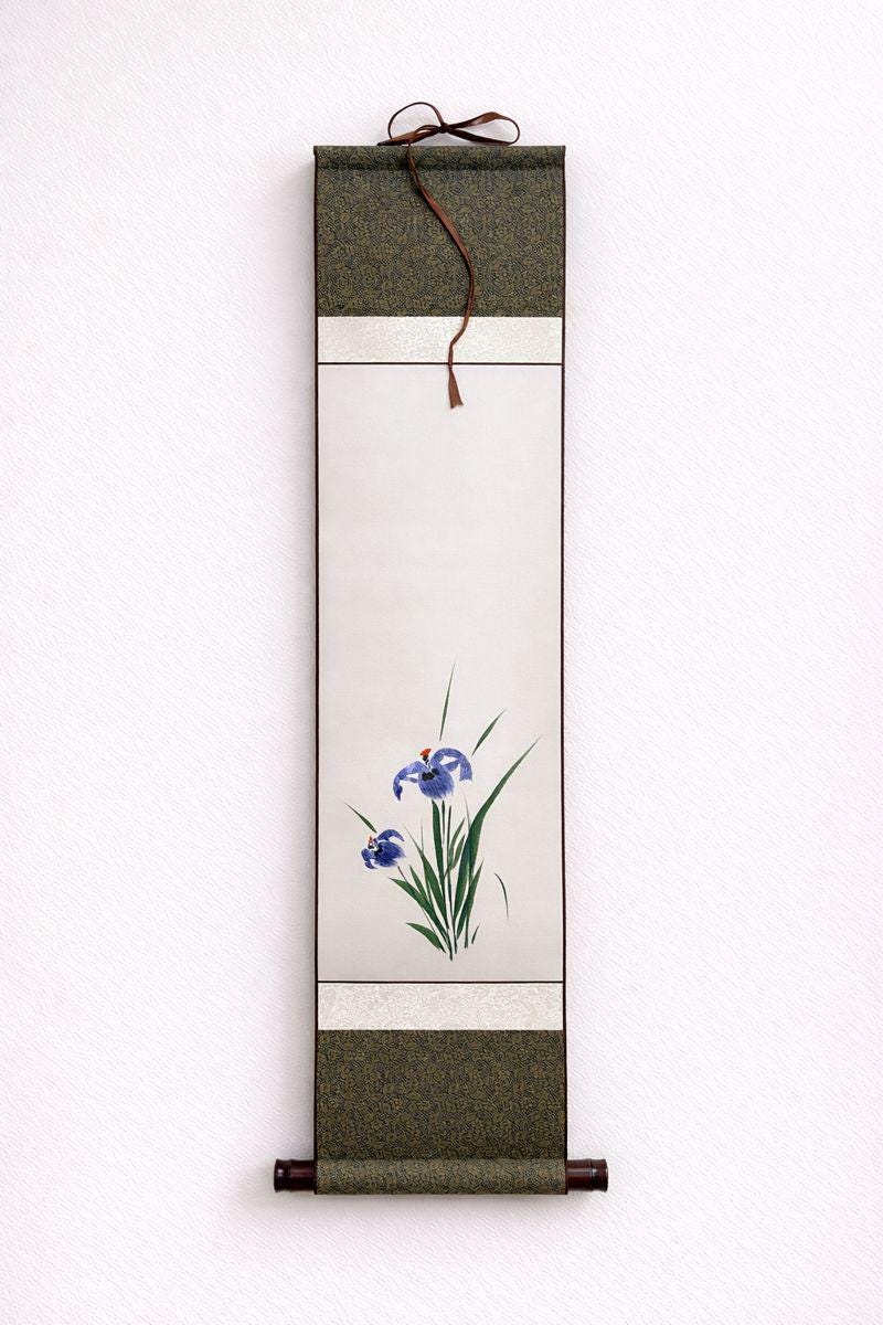 Asian Hanging Scroll Wall Art | Floral Ink Painting Artwork