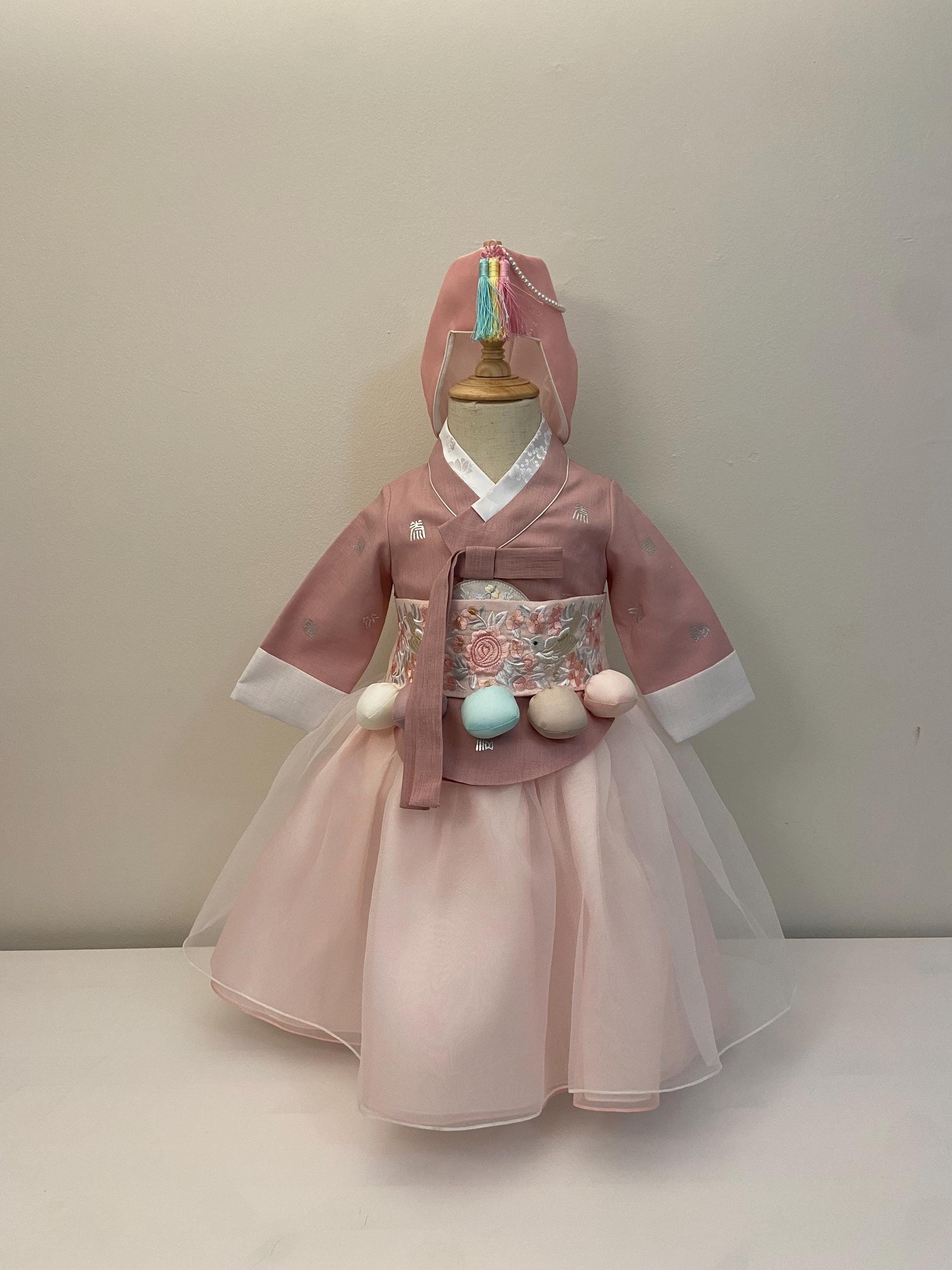 Girl C Hanbok Rental | Baekil Hanbok | Pastel Pink Korean Hanbok | Dohltti | Traditional Korean Baby Dress | 100 Days Sign | Size 100 Days