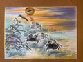 Korean traditional art, Korean folk painting, Traditional Asian Ink Wash Art, Korea wall decor, Crabs at Sunset with Bamboo Wildflowers