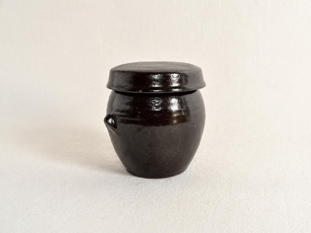 Mini Korean Onggi Jar with Lid | Traditional Pottery Decor | Minimalist Korean Object | Hangari | Handmade Style Black Jar | Gift Wrap
