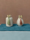 Mini White Ceramic Vase Set: Korean Table Decor with Tassels