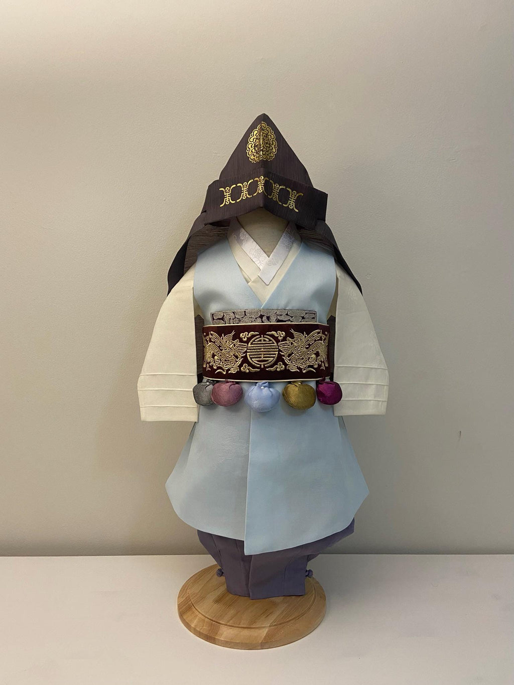 Boy J Hanbok Rental | Korean Dol Hanbok for Boy | Sky Blue Traditional First Birthday Outfit | Premium Gold Embroidery | Size 1