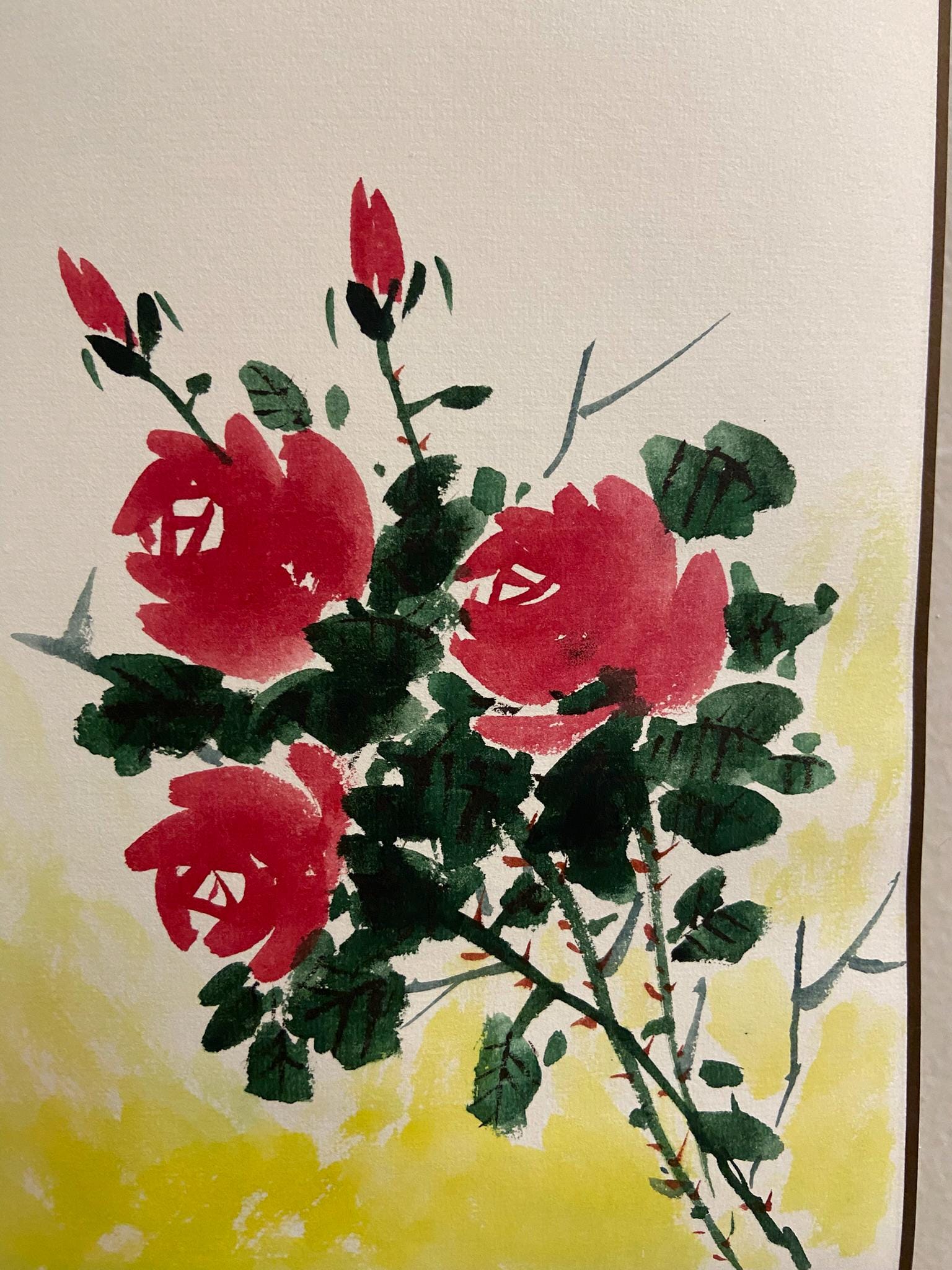 Floral Painting Scroll | Asian Hanging Scroll Wall Art | Custom Calligraphy | Zen Minimalist Home Decor | Original hanging scroll artwork
