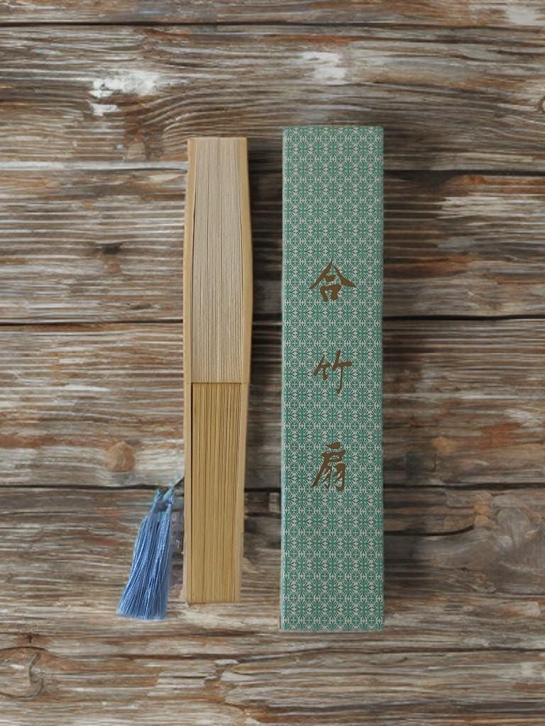 Korean Traditional Folding Fan with Hand-painted Mountain Landscape and Calligraphy, Tassel, Cultural Art Gift, Asian Decor, Gift Wrap