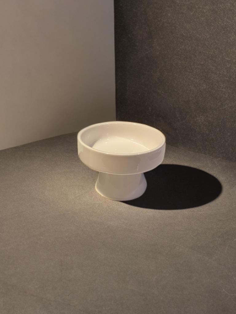 Glossy White Ceramic Pedestal Bowls Set of 2, Korean Doljanchi Dol Tableware, Modern Party Display Dishes, Dessert, Fruit, and Snack Stands