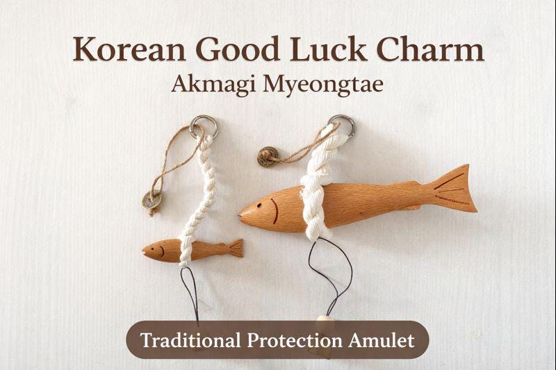 Korean Good Luck Pollock Charm | Traditional Protection Amulet | Wooden Pollack Door Hanging | Housewarming Gift | Wind Bell | 액막이 명태