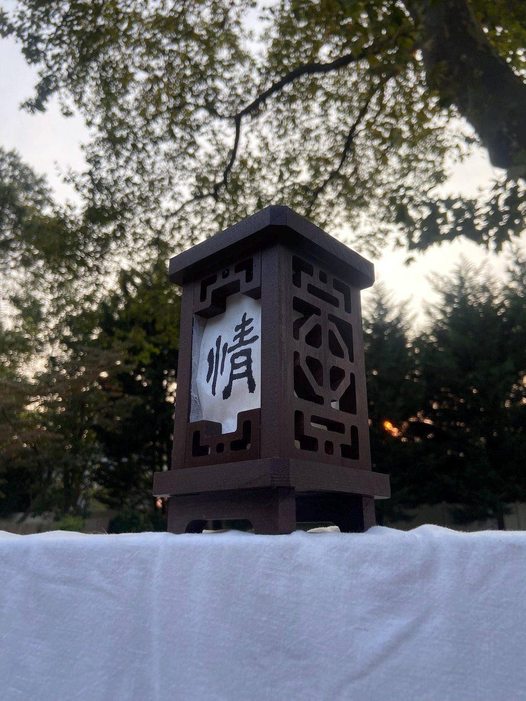 Handmade Korean Wooden Lantern with Hanji Paper, Traditional Asian Light Stand, Table Lamp Zen Home Decor Meditation Lamp Handwritten Letter