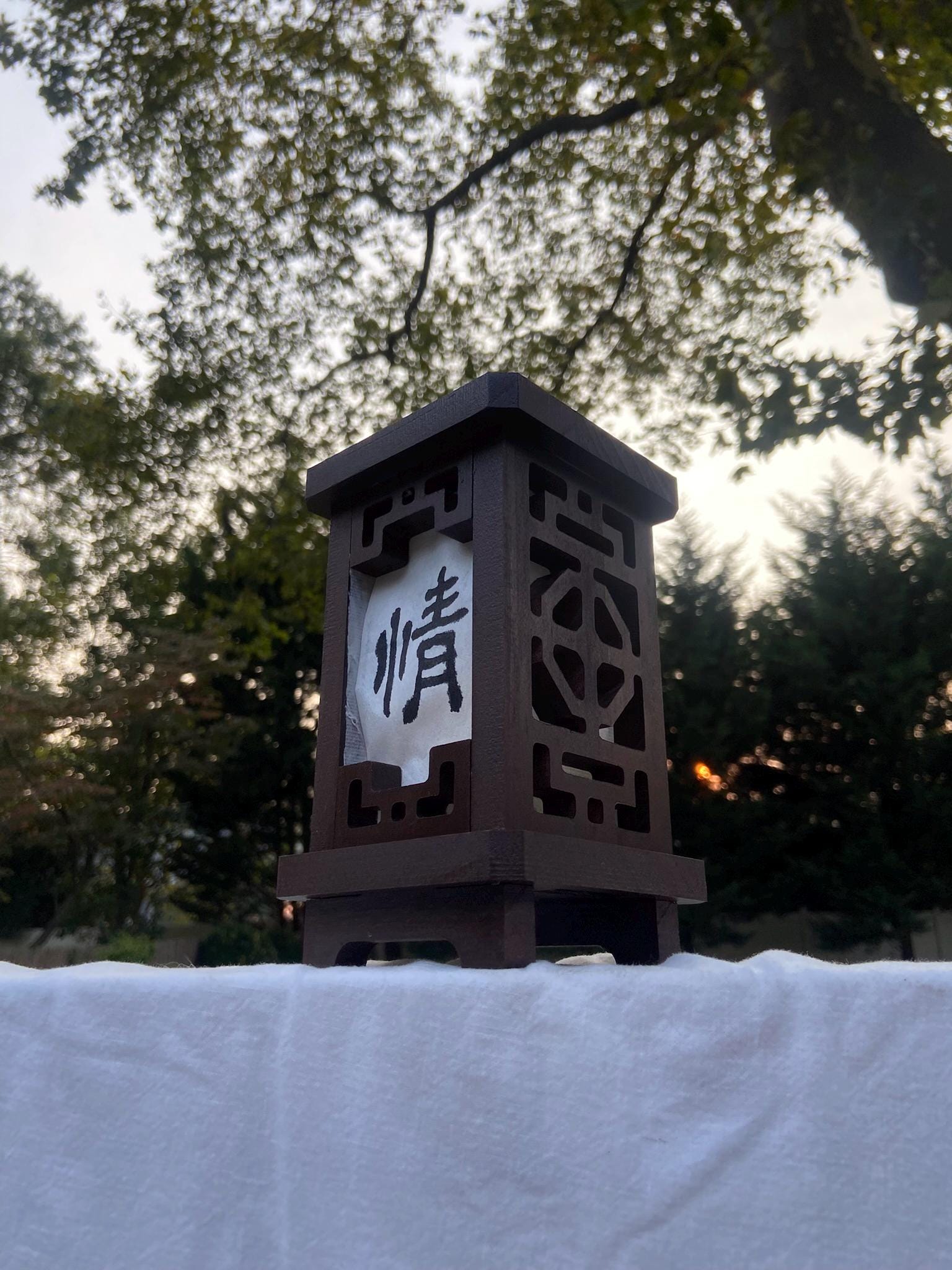Handmade Korean Wooden Lantern with Hanji Paper, Traditional Asian Light Stand, Table Lamp Zen Home Decor Meditation Lamp Handwritten Letter