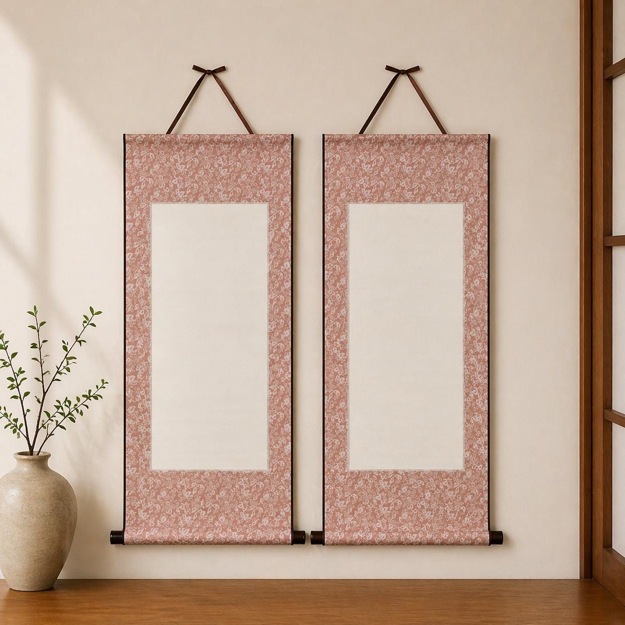 Set of 2 Blank Hanging Scroll | Asian Calligraphy Scroll | Minimal Wall Decor | Chinese Japanese Korean Art Paper Mount | 5 Colors Available