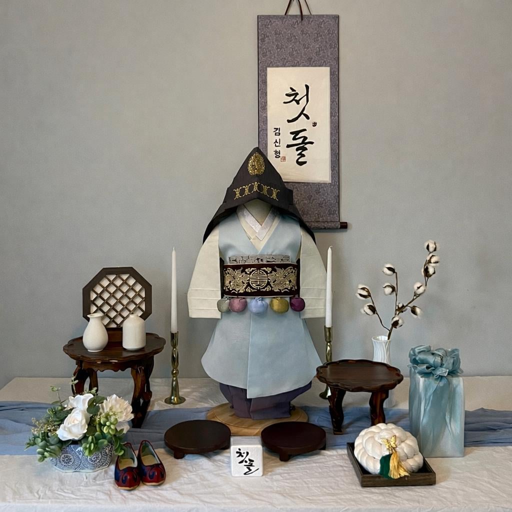 Beakil Table Rental | Handwritten Name Scroll | Korean Traditional Dohl Table | First Birthday Table | Dohljabi Kit | Plum Blossom | Hanbok