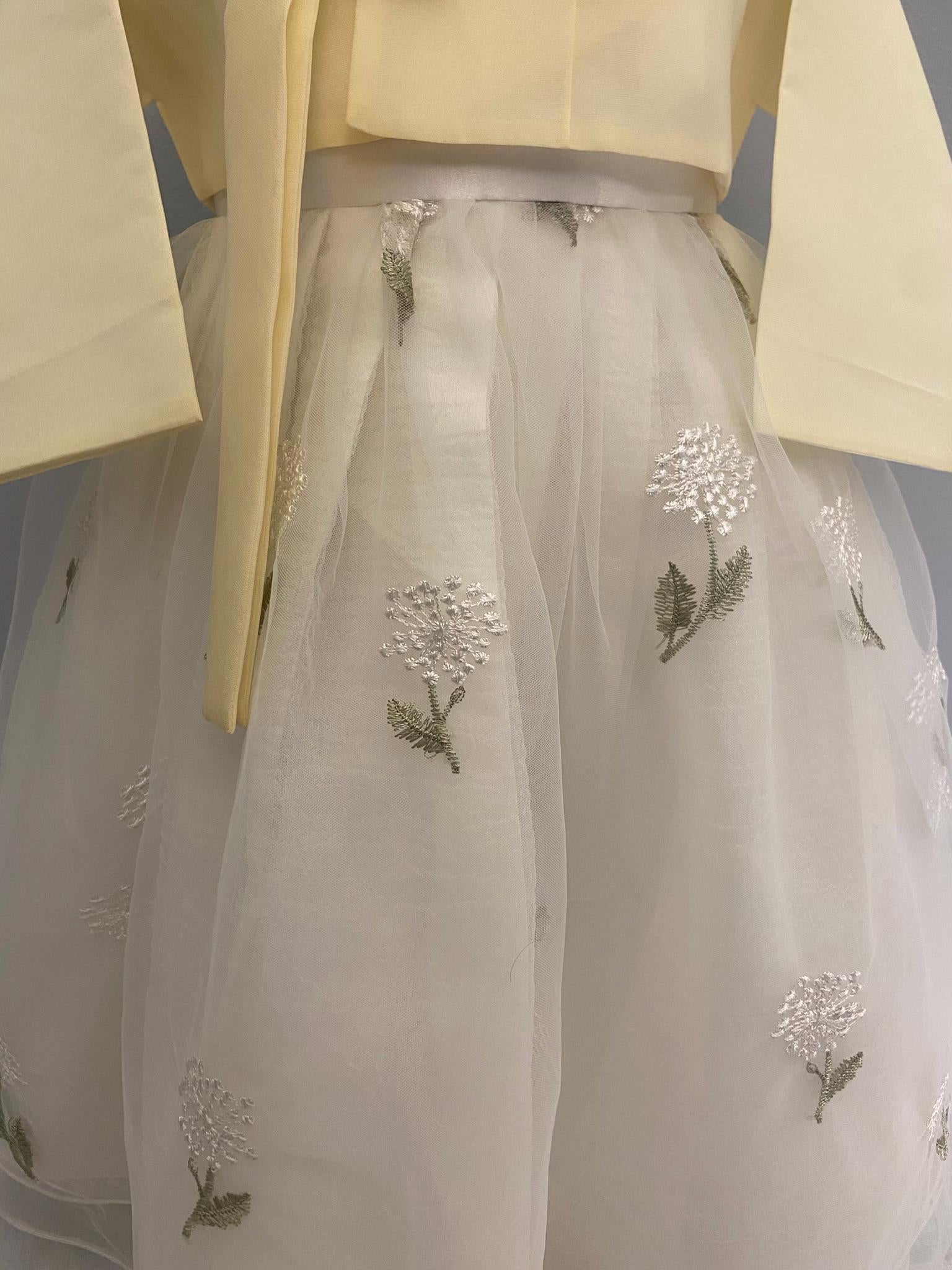 Girl G Hanbok Rental | Yellow & Ivory Dol Hanbok Set | Baby Girl Doljanchi Hanbok | Floral Embroidered Traditional Korean Dress | Size 1