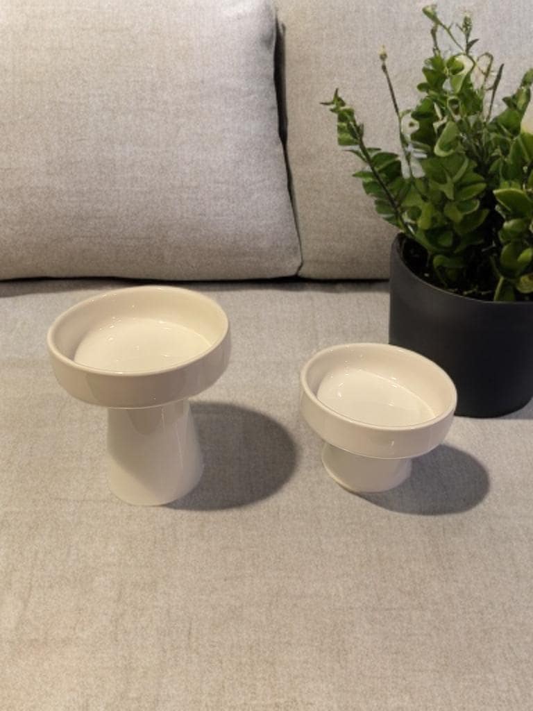Glossy White Ceramic Pedestal Bowls Set of 2, Korean Doljanchi Dol Tableware, Modern Party Display Dishes, Dessert, Fruit, and Snack Stands
