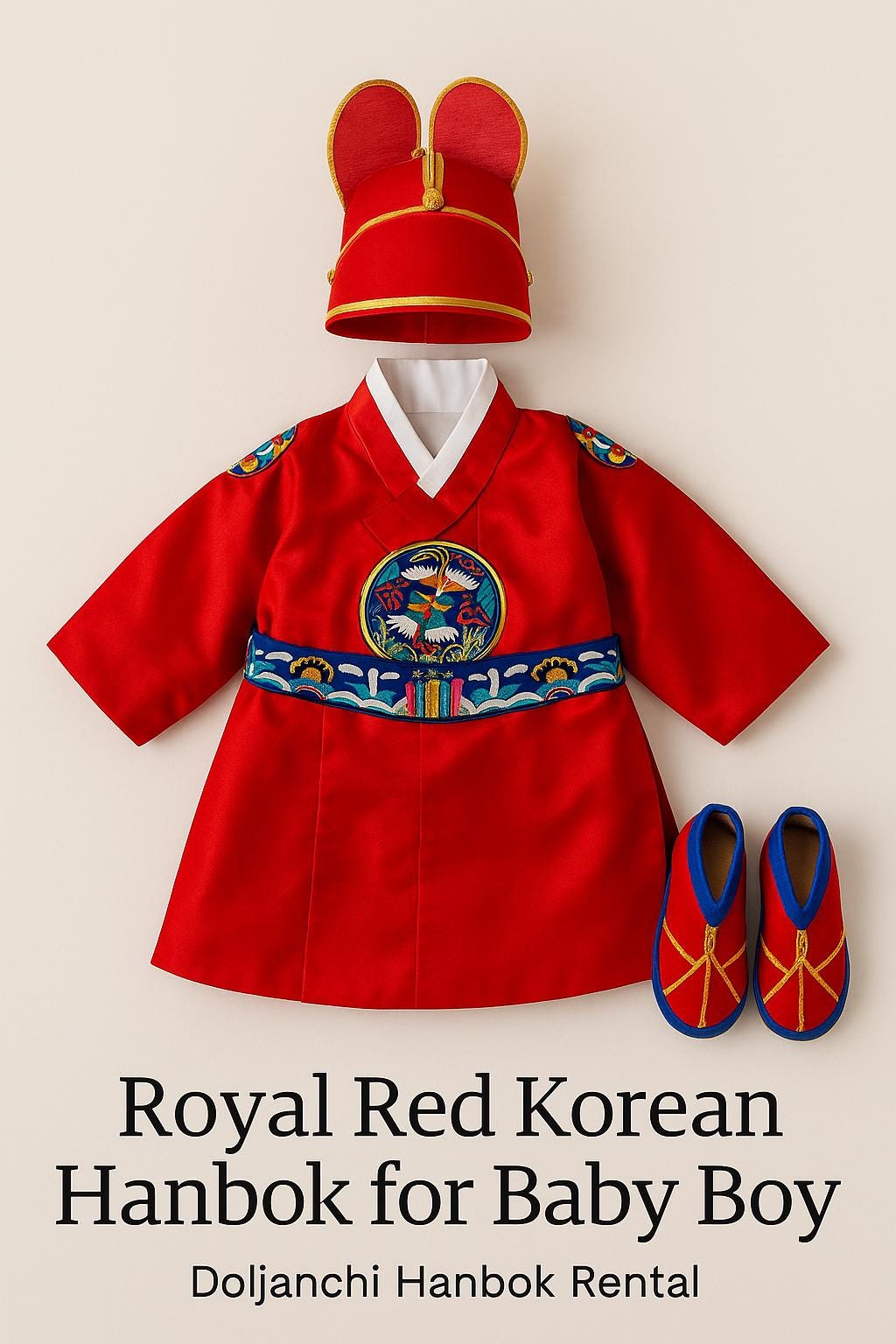 Boy D Hanbok Rental | Red & Gold 1st Birthday Outfit | Korean Baby Boy Doljanchi Hanbok | Traditional Korean King Clothes | Size 1