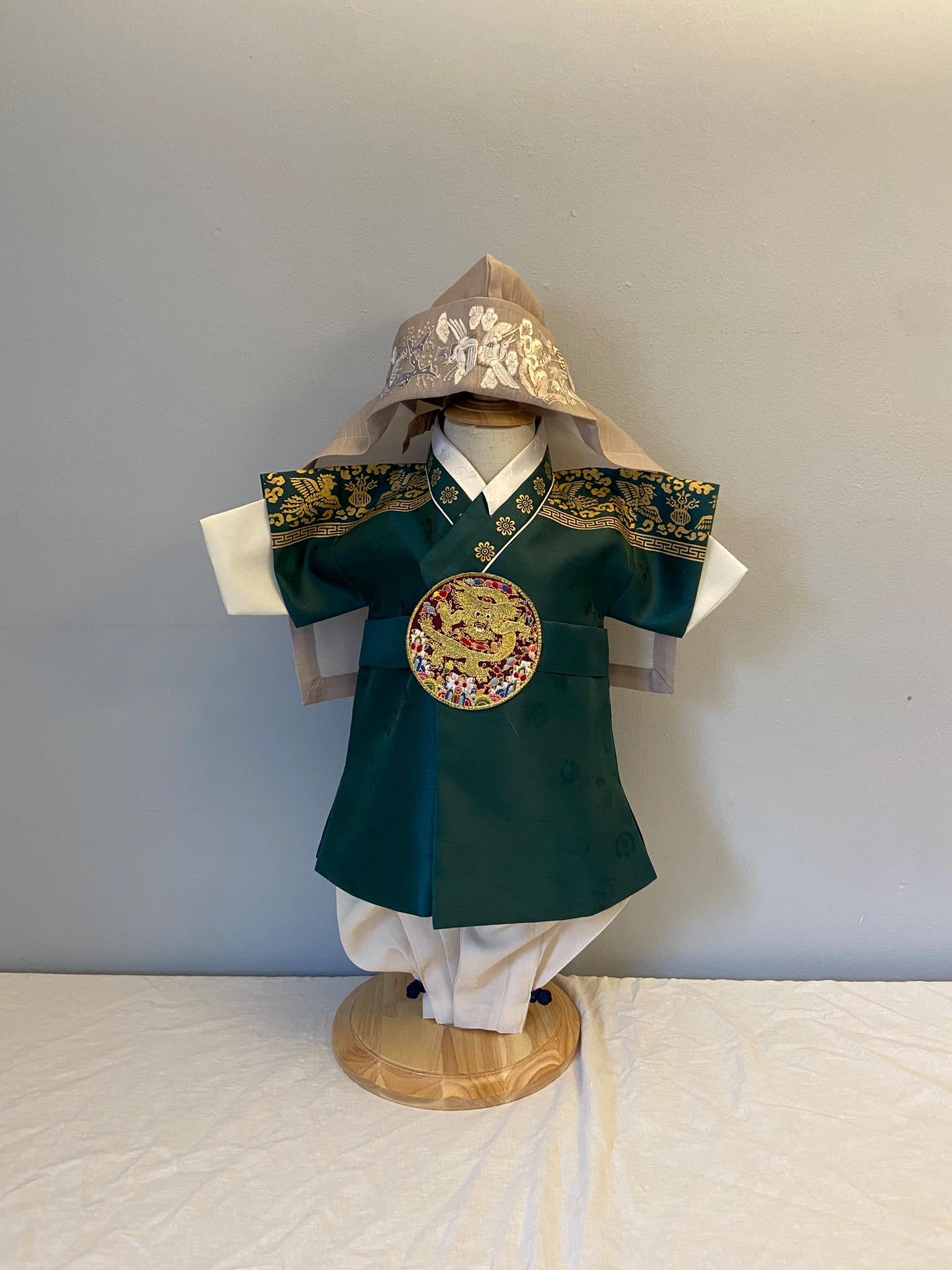 Boy B Hanbok Rental | Green & Gold 100 Days Outfit | Baby Boy Baekil Hanbok | Royal Traditional Hanbok Rental | Boy Hanbok Set | Size 0