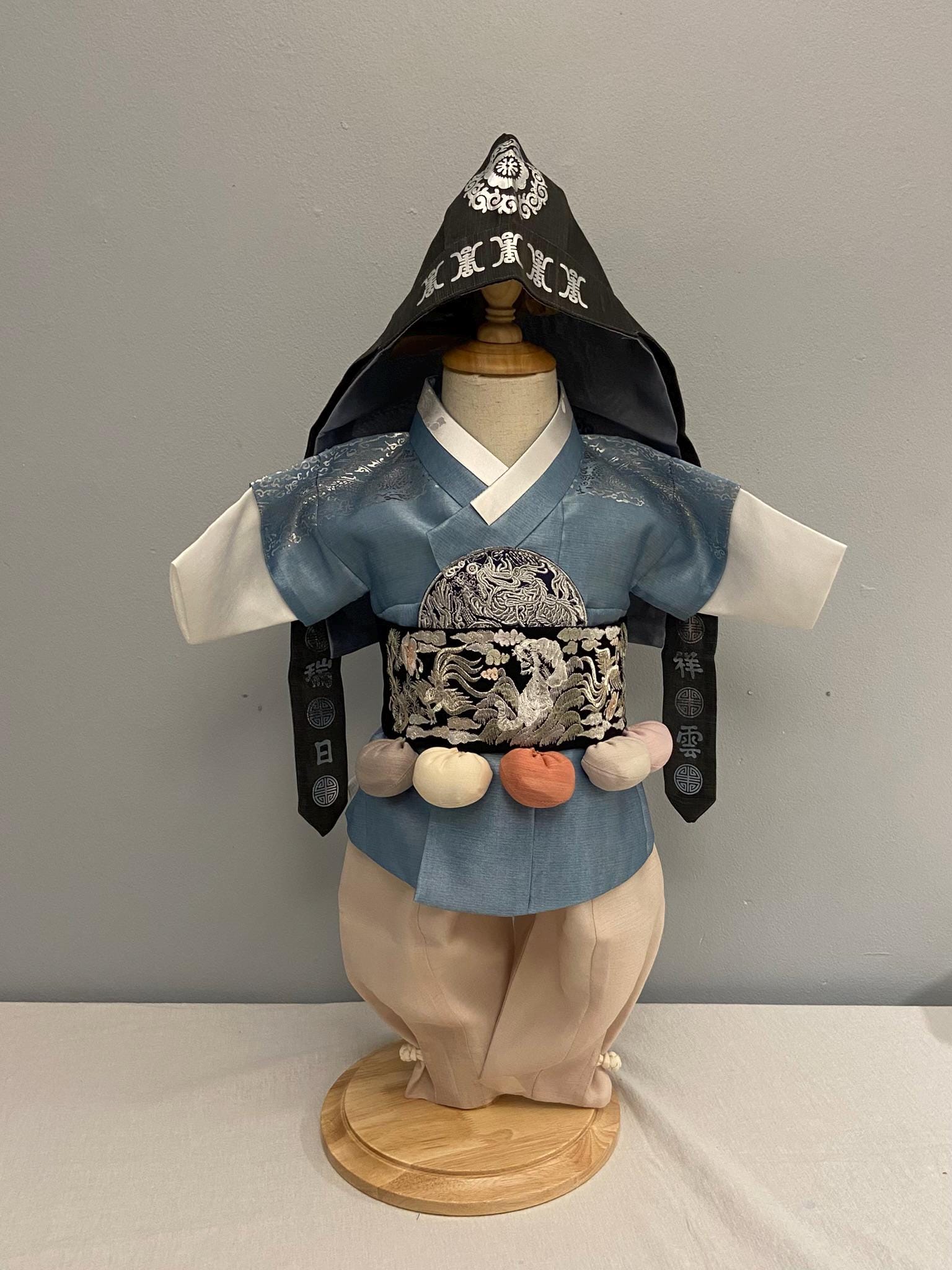 Boy C Hanbok Rental | Blue & Ivory 100 Days Hanbok | Korean Baby Boy Baekil Outfit | Traditional Korean 100 Days Celebration Outfit | Size 0