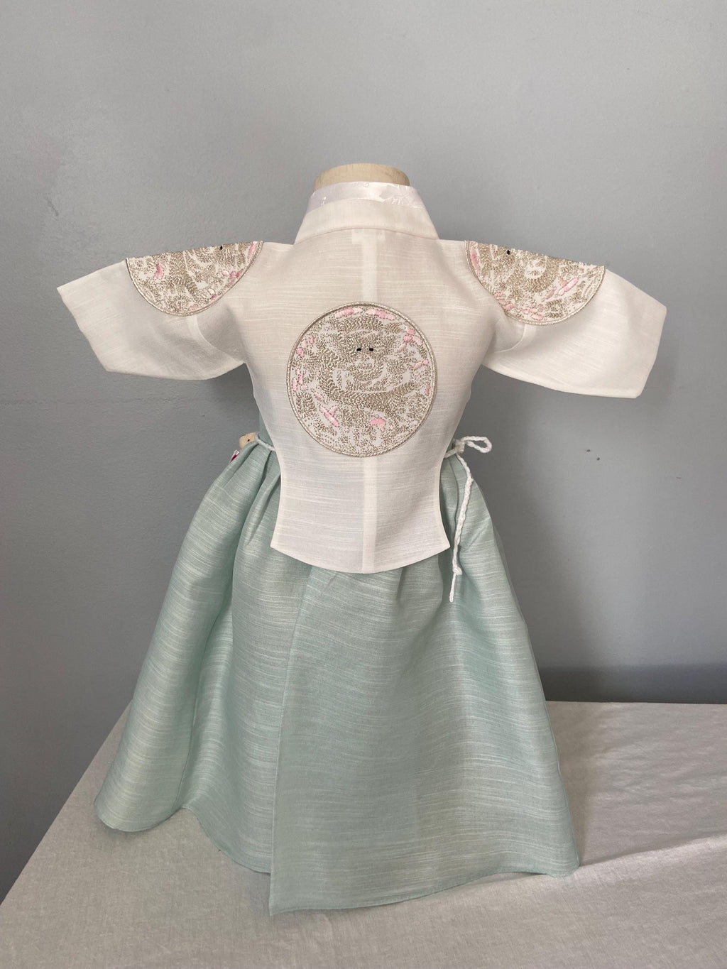 Girl A Hanbok Rental | Mint & Ivory 100 Days Hanbok | Korean Girl Baekil Outfit | Elegant Traditional Korean Dress | Baekil Sign | Size 100