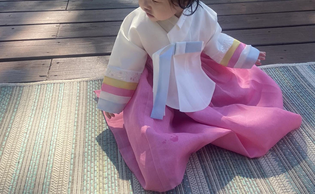 Girl J Hanbok Rental | Pink & Ivory Dol Hanbok | Korean Baby Girl 1st Birthday Outfit | Traditional Doljanchi Korean Dress | Size 1