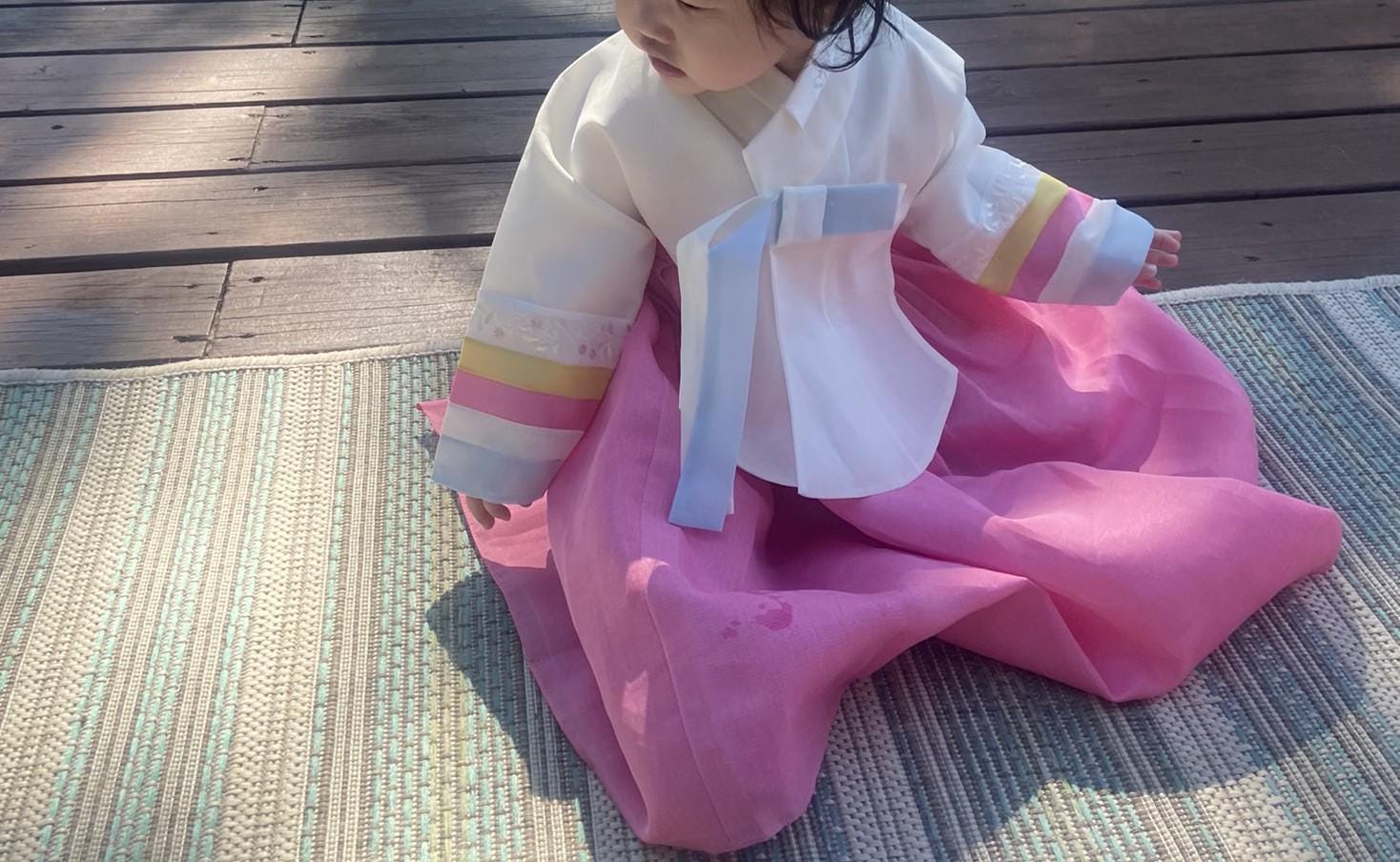 Girl J Hanbok Rental | Pink & Ivory Dol Hanbok | Korean Baby Girl 1st Birthday Outfit | Traditional Doljanchi Korean Dress | Size 1