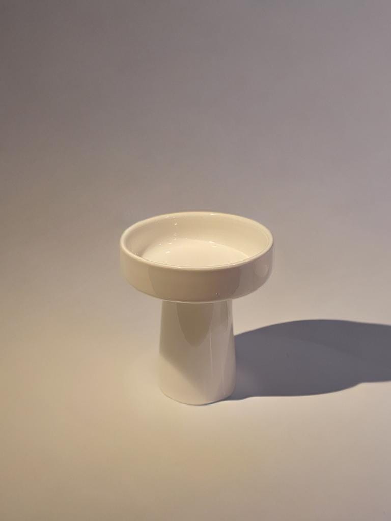 Glossy White Ceramic Pedestal Bowls Set of 2, Korean Doljanchi Dol Tableware, Modern Party Display Dishes, Dessert, Fruit, and Snack Stands