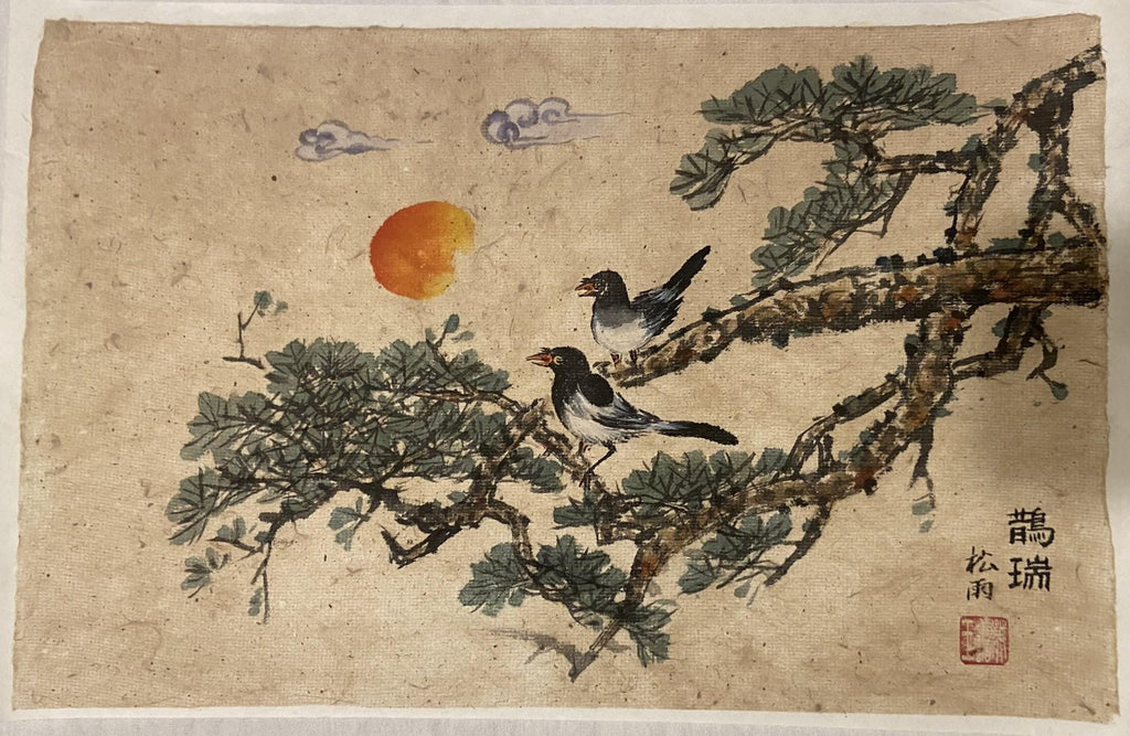 Korean traditional art, Korean folk painting, Korean Traditional landscape painting, Korea wall decor, Minhwa, Unique Gift, Bird & Pine Tree