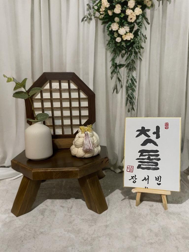 Korean First Birthday 100 Days Table Mini Set, Dol Decoration, 1st Birthday Party Decor, Korean Traditional Props, Personalized Name Sign
