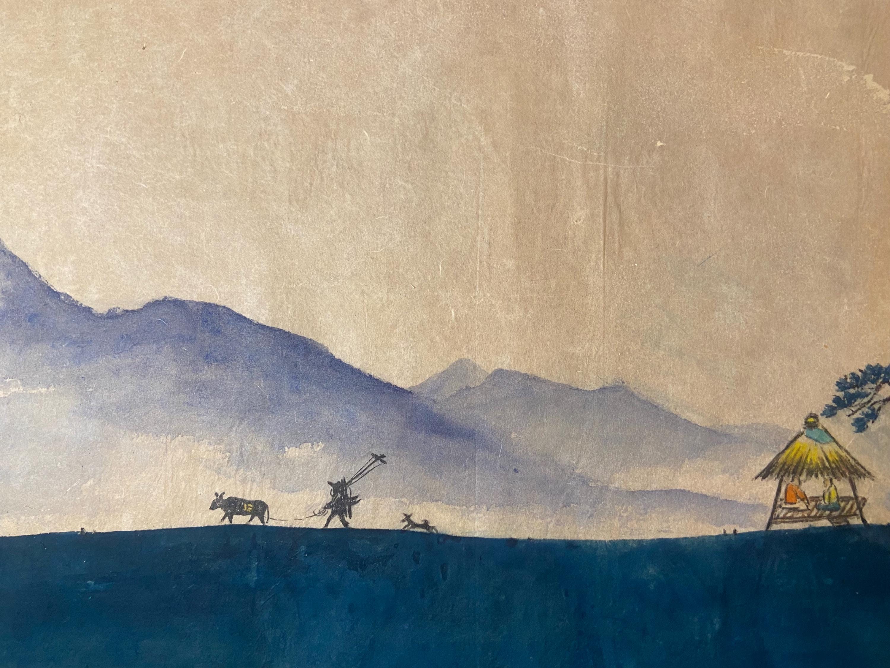 Korean traditional art, Korean folk painting, Korean Traditional landscape painting, Korea wall decor, Minhwa, Unique Gift, River & Mountain