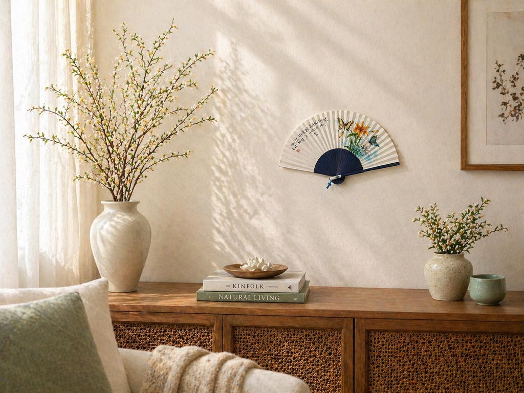 Korean Floral Folding Fan, Hand Painted Butterfly & Lily Fan, Korean Calligraphy Fan, Asian Wall Decor, Handmade Gift for Mom