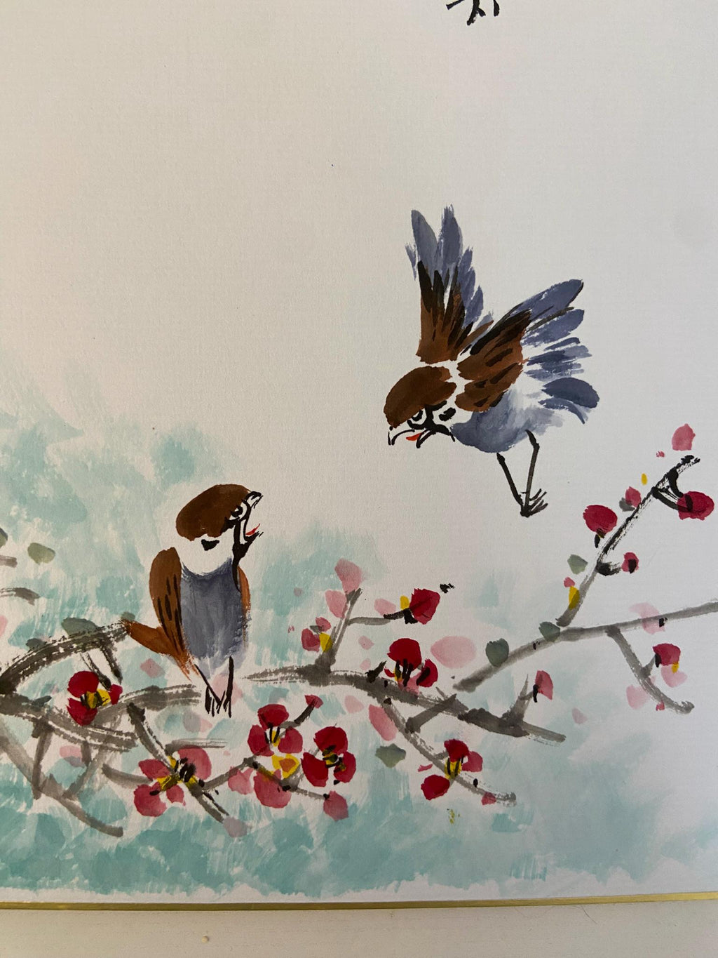 Bird and Blossom Artwork, Romantic Wall Art, Romantic Spring Decor, Handmade Wall Art, Anniversary Gift, Meaningful Korean Quote Art