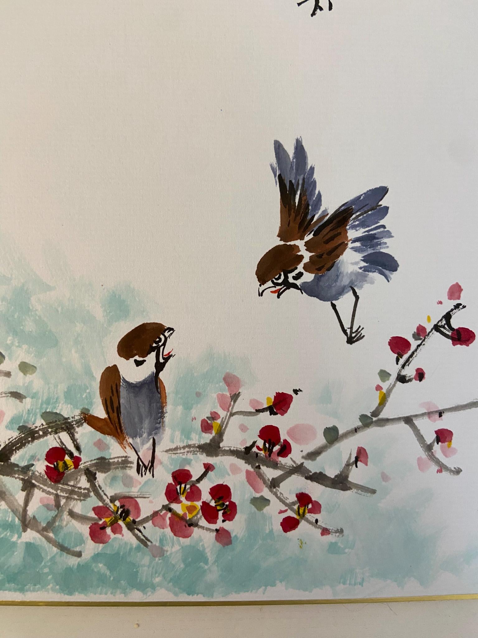 Bird and Blossom Artwork, Romantic Wall Art, Romantic Spring Decor, Handmade Wall Art, Anniversary Gift, Meaningful Korean Quote Art