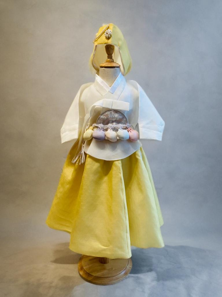 Girl H Hanbok Rental | Yellow & Ivory Dol Hanbok Set | Korean Baby Girl Doljanchi Outfit | Baekil or 1st Birthday Korean Dress | Size 1