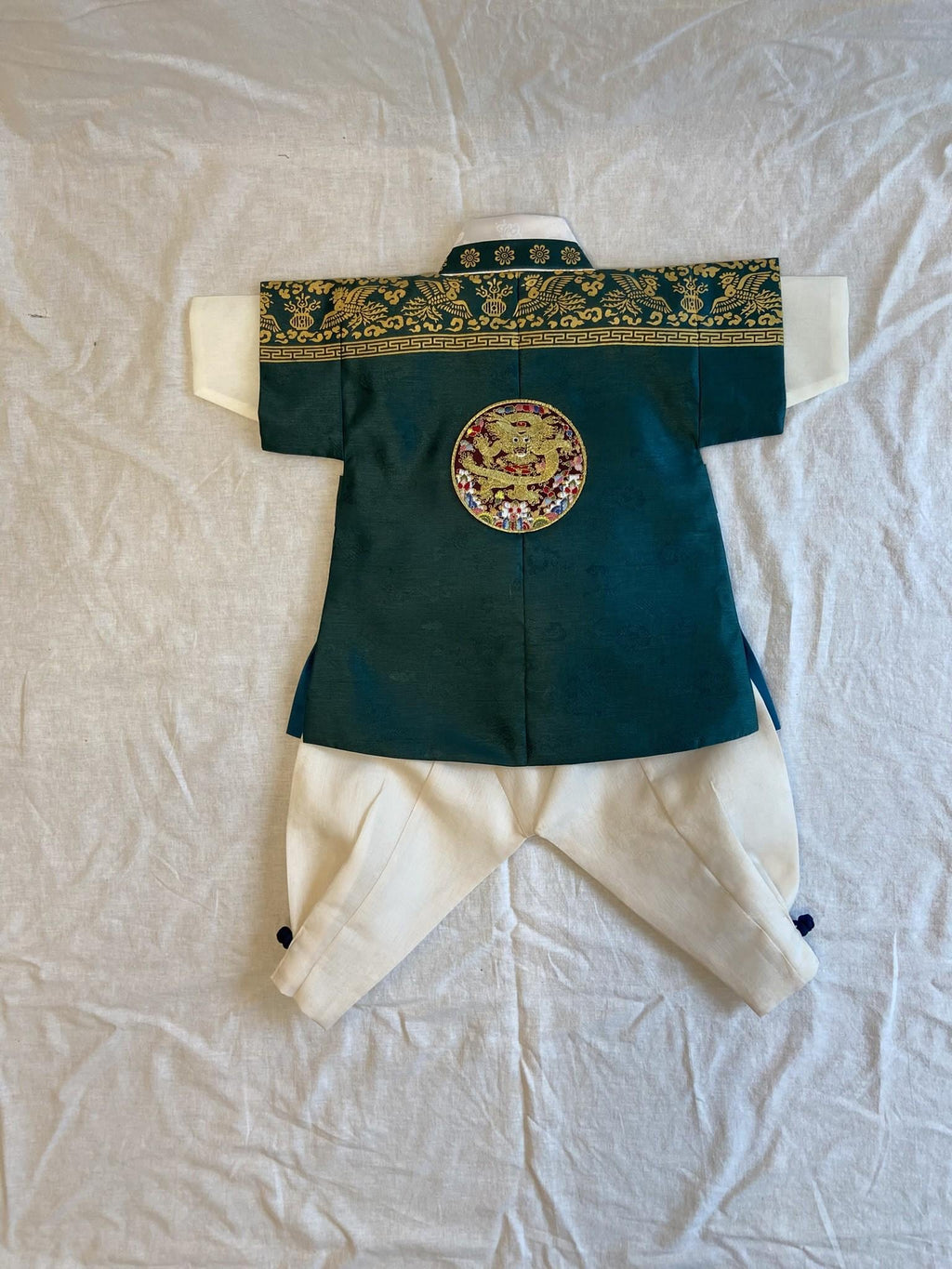 Boy B Hanbok Rental | Green & Gold 100 Days Outfit | Baby Boy Baekil Hanbok | Royal Traditional Hanbok Rental | Boy Hanbok Set | Size 0