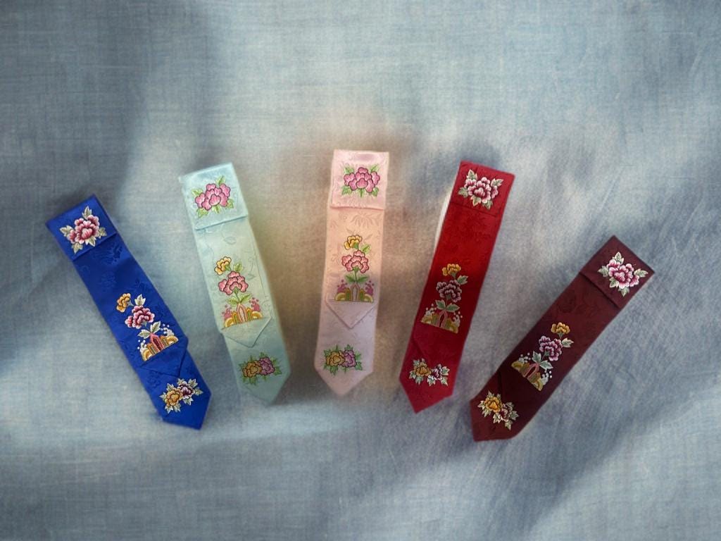 Embroidered Korean Daenggi Hair Ribbon, Hanbok Accessory, Traditional Korean Hair, Korean Hair Tie, Korean Traditional Event Hair, Gift Wrap