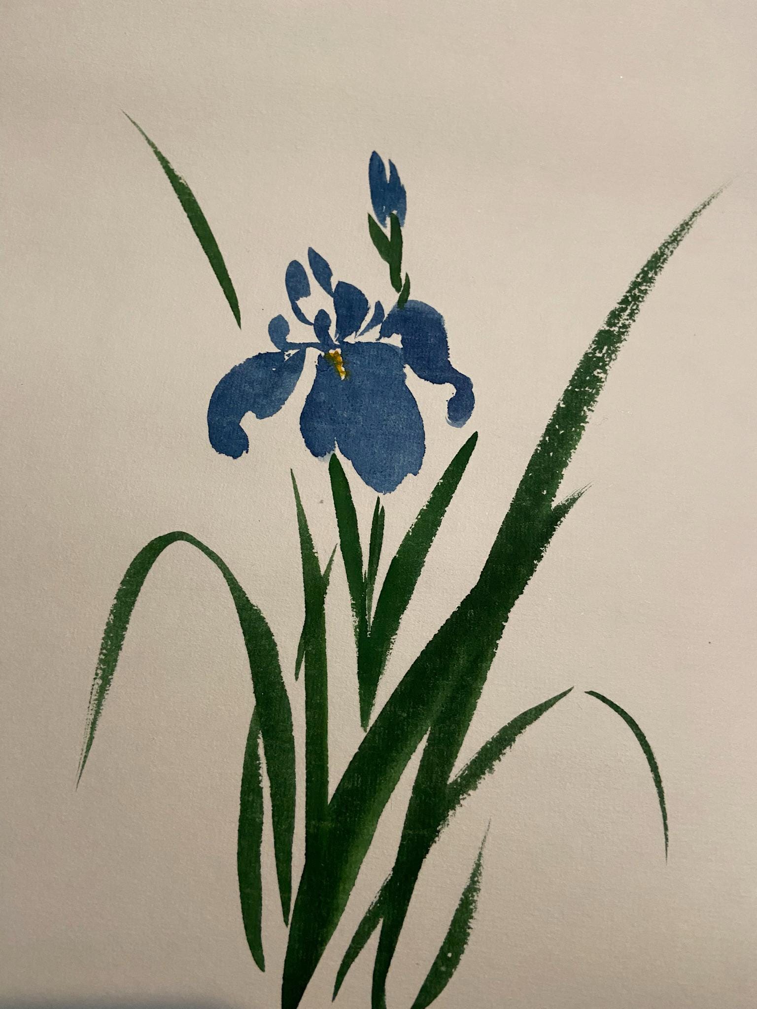 Asian Hanging Scroll Wall Art | Floral Ink Painting Artwork | Japanese Iris | Zen Decor | Vertical Scroll | Korean Calligraphy