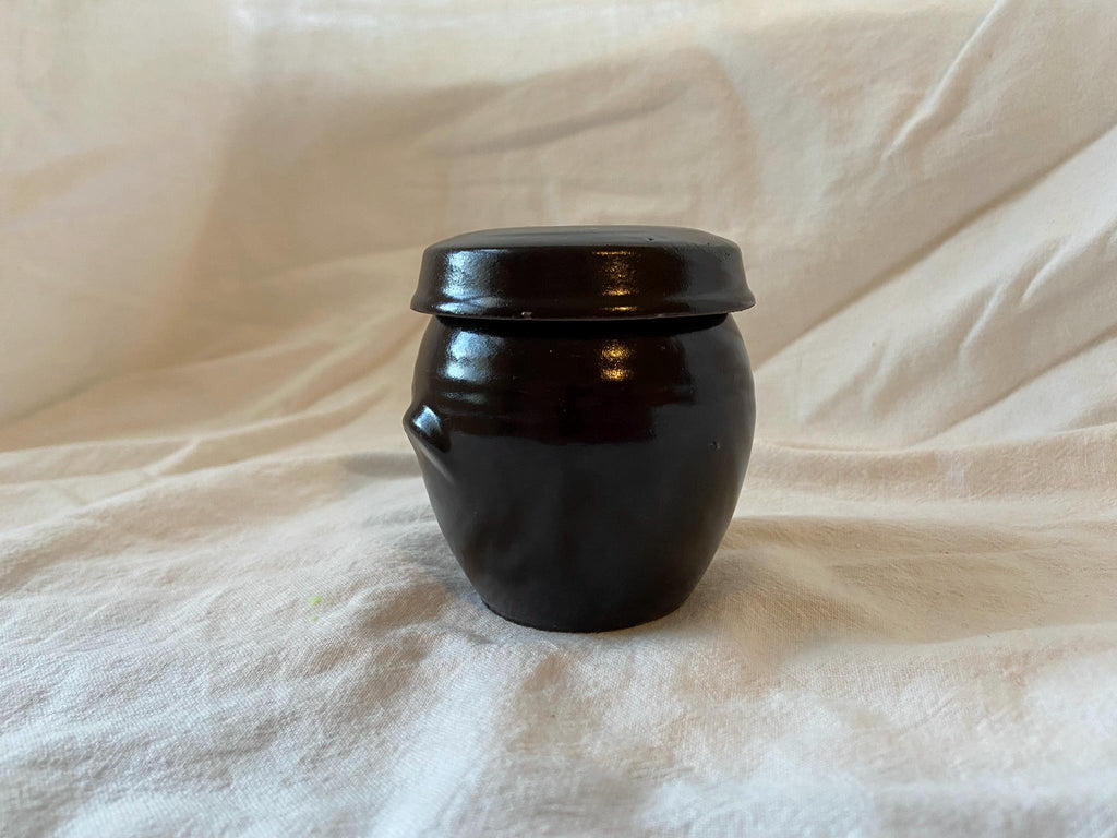 Mini Korean Onggi Jar with Lid | Traditional Pottery Decor | Minimalist Korean Object | Hangari | Handmade Style Black Jar | Gift Wrap