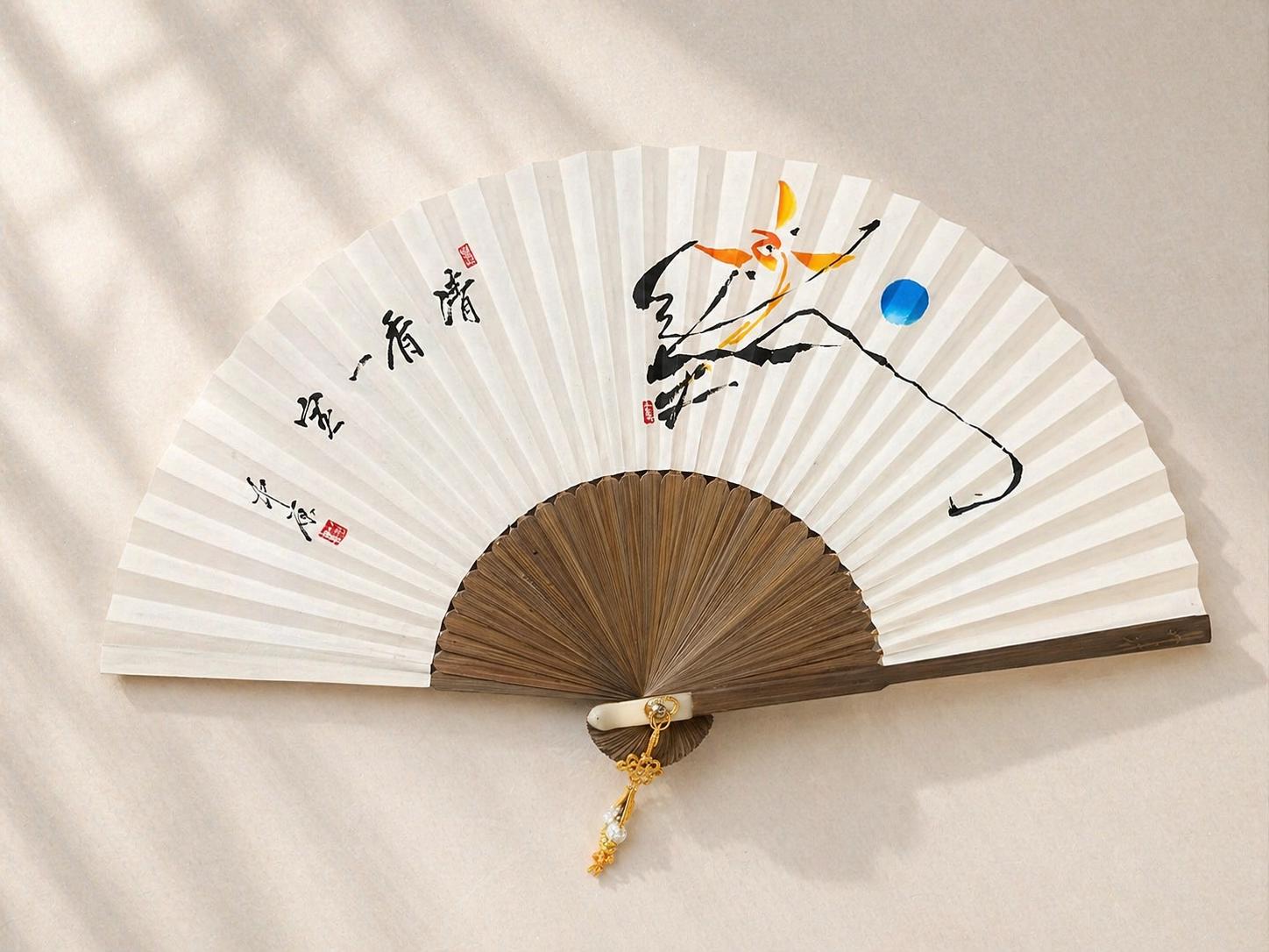 Abstract Korean Calligraphy Folding Fan, Modern Ink Brush Fan, Hand Painted Art Fan, Minimal Asian Decor, Unique Handmade Gift