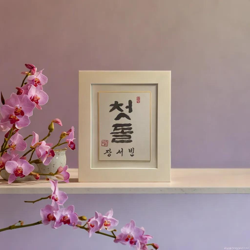Handwritten Calligraphy Korean Traditional Dohl Personalized Name Sign, 100 days Table Decor, 1st Birthday Table Decor, 돌 백일 Baby Name Sign