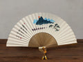 Hand-Painted Korean Folding Fan: Mountain Landscape Art, Silk Tassel