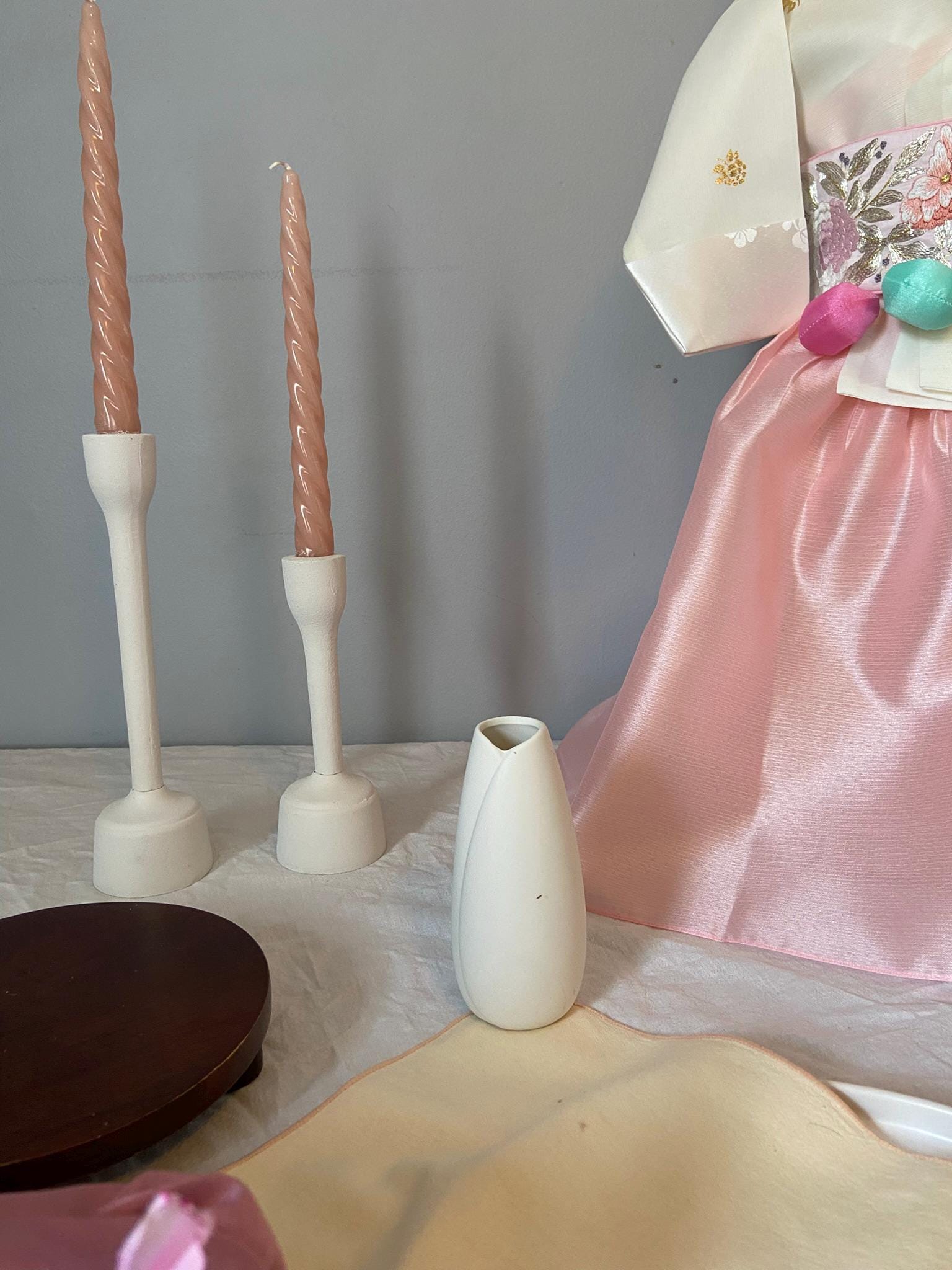 Korean Doljanchi Table Rental with Moon Jar | Dal Hangari | First Birthday Dol Table Setup | Traditional Korean Decor | Pink Theme | FREE SHIPPING