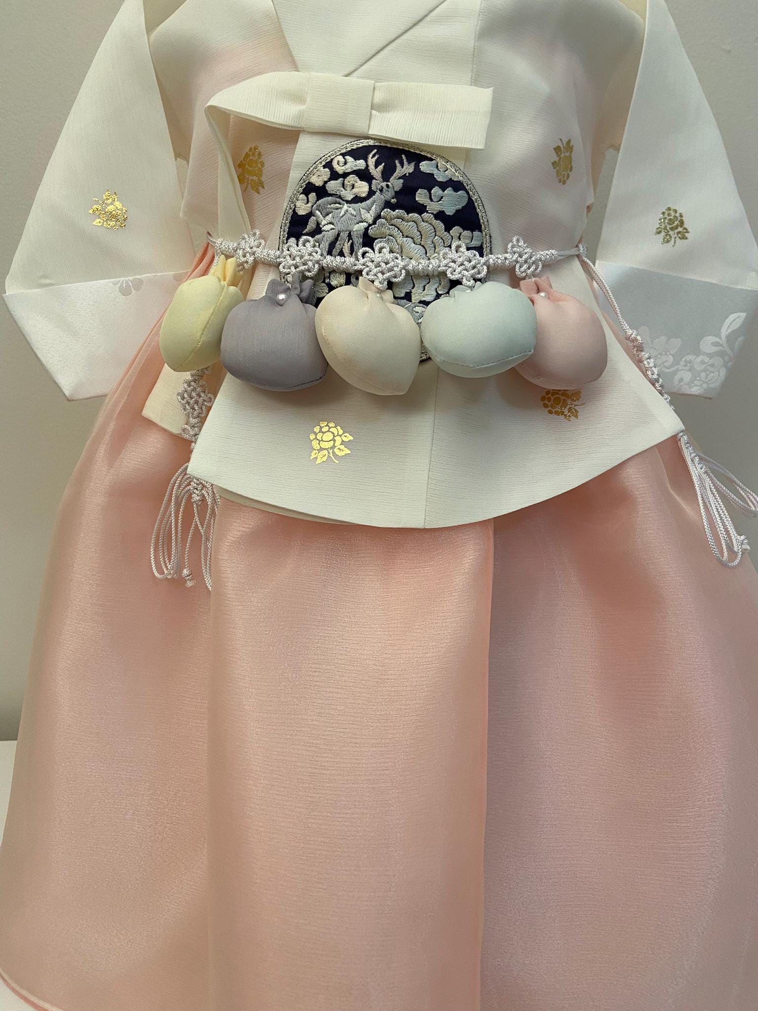 Girl I Hanbok Rental | Ivory & Blush Pink Korean First Birthday Dress | Elegant Doljanchi Outfit | Dohl Party Name Sign | Size 1