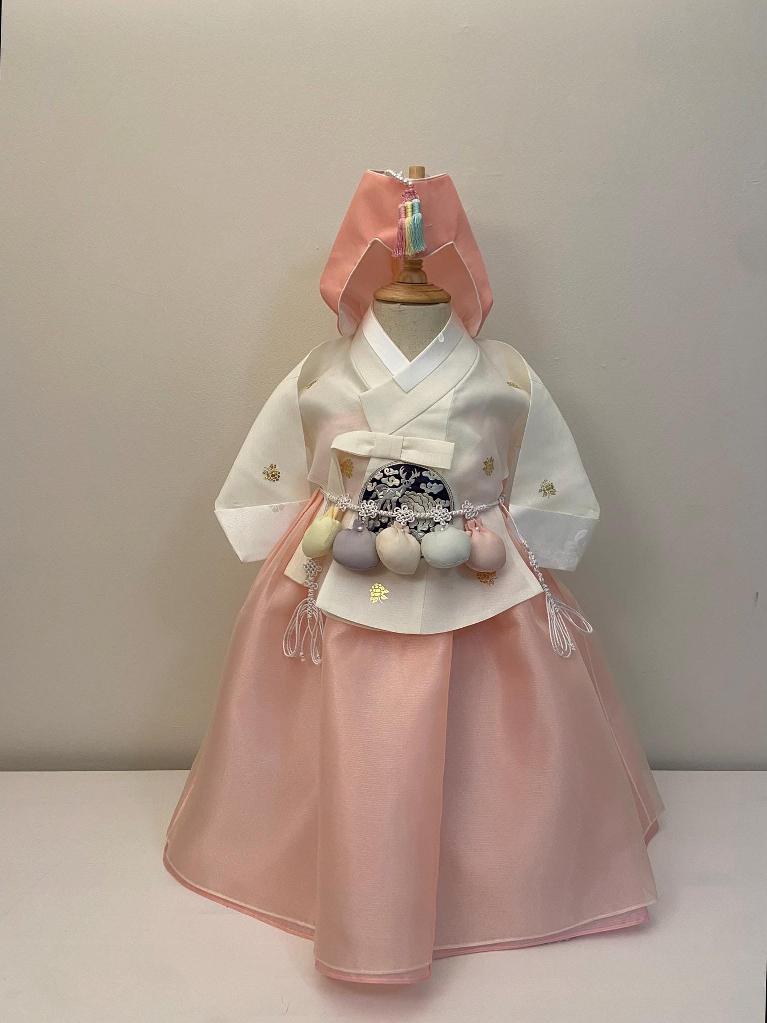 Girl I Hanbok Rental | Ivory & Blush Pink Korean First Birthday Dress | Elegant Doljanchi Outfit | Dohl Party Name Sign | Size 1