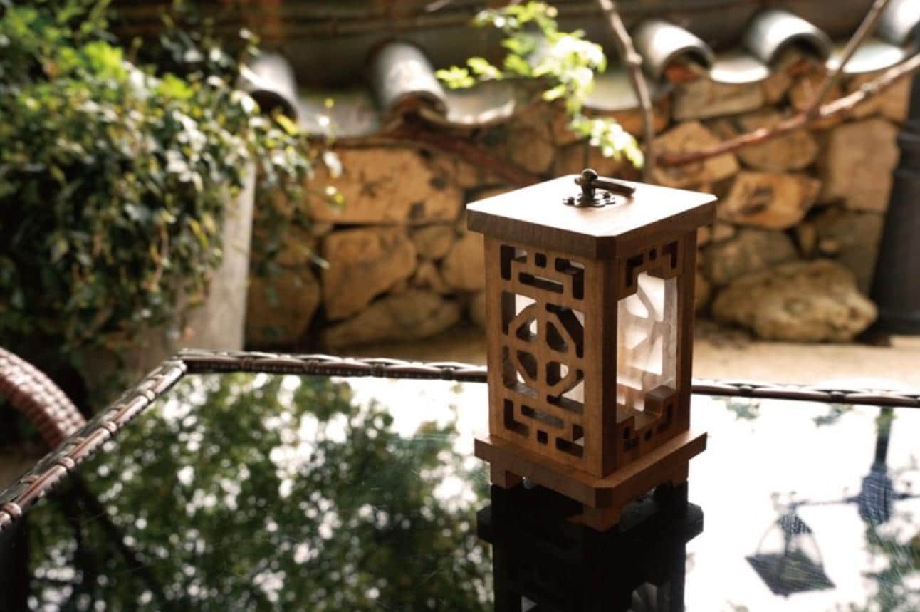 Handmade Korean Wooden Lantern with Hanji Paper, Traditional Asian Light Stand, Table Lamp Zen Home Decor Meditation Lamp Handwritten Letter