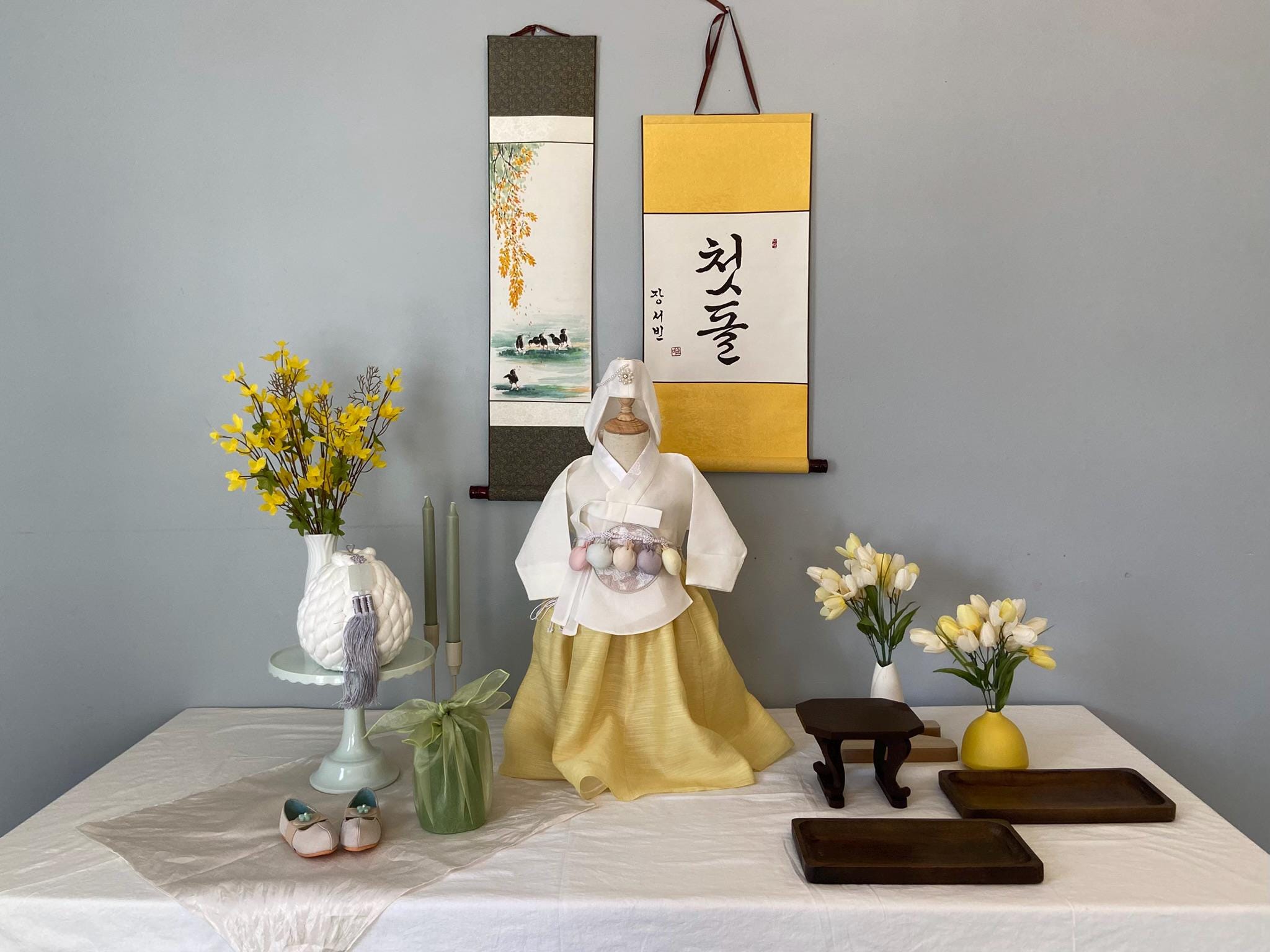 Girl H Hanbok Rental | Yellow & Ivory Dol Hanbok Set | Korean Baby Girl Doljanchi Outfit | Baekil or 1st Birthday Korean Dress | Size 1