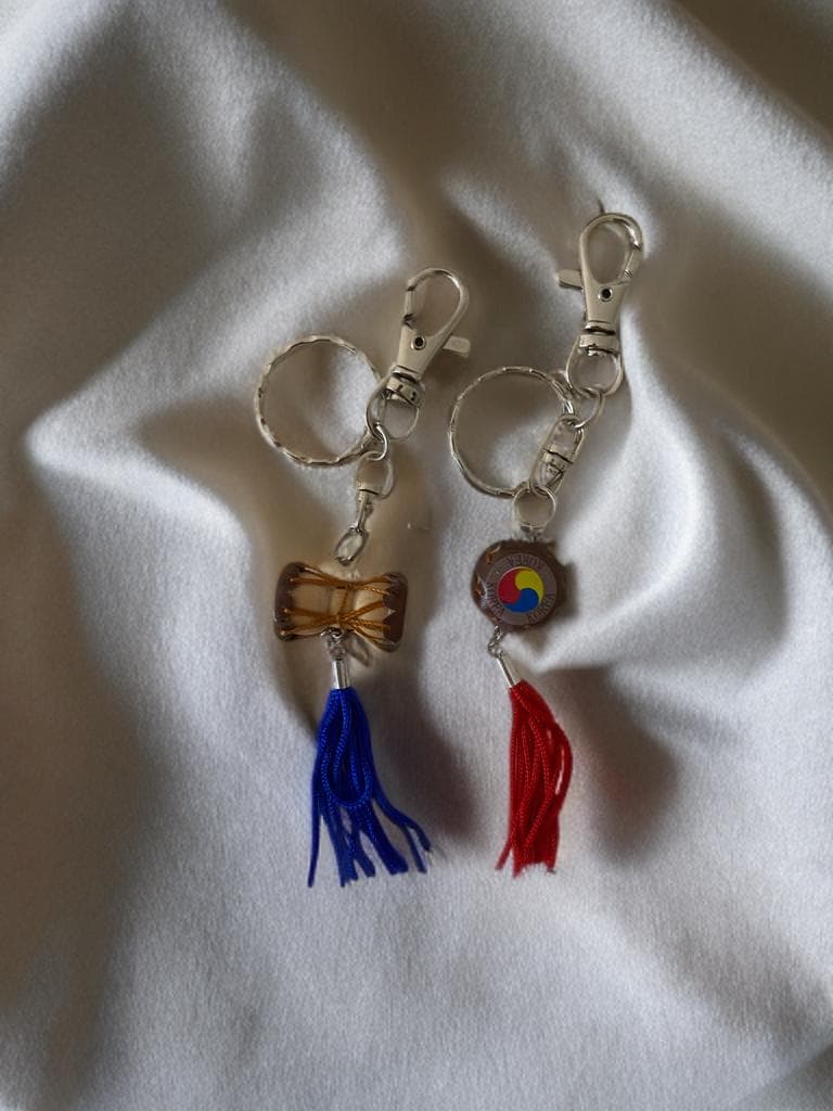 Korean Sam Taegeuk & Janggu Drum Keychain Set: Cultural Souvenir Gift