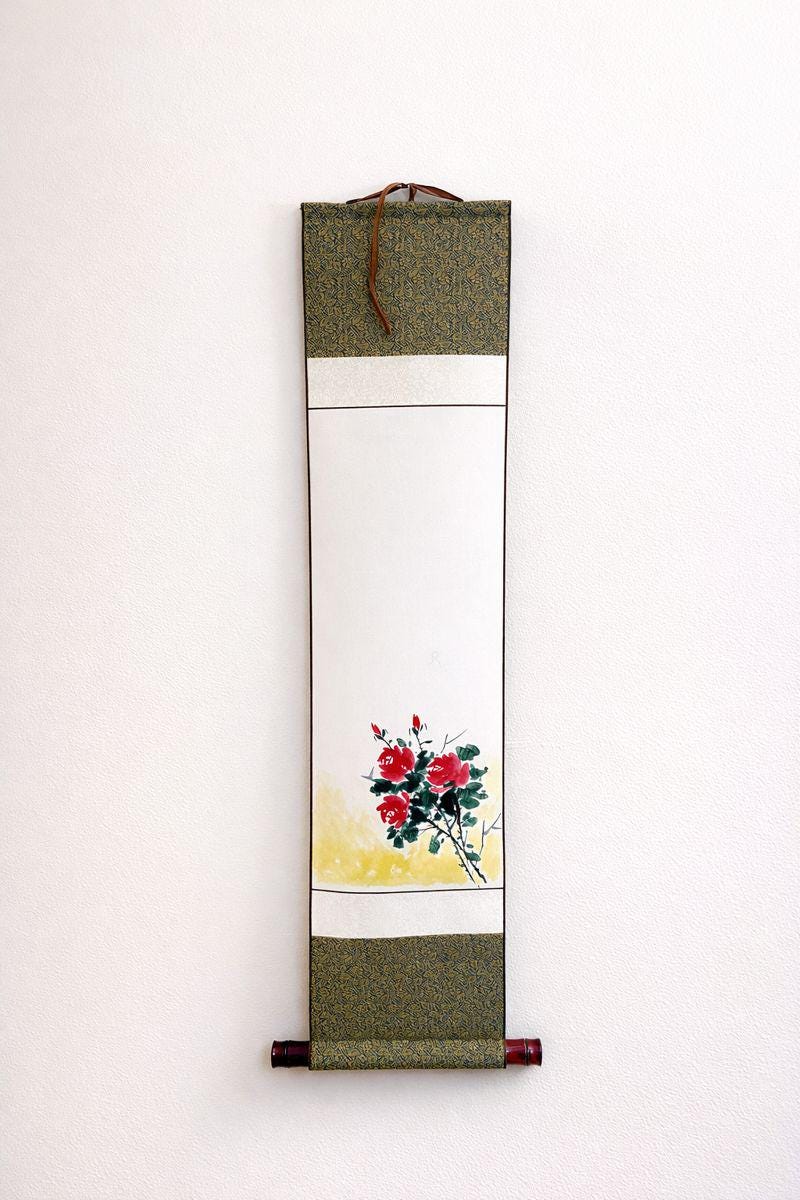 Floral Painting Scroll | Asian Hanging Scroll Wall Art | Custom Calligraphy | Zen Minimalist Home Decor | Original hanging scroll artwork